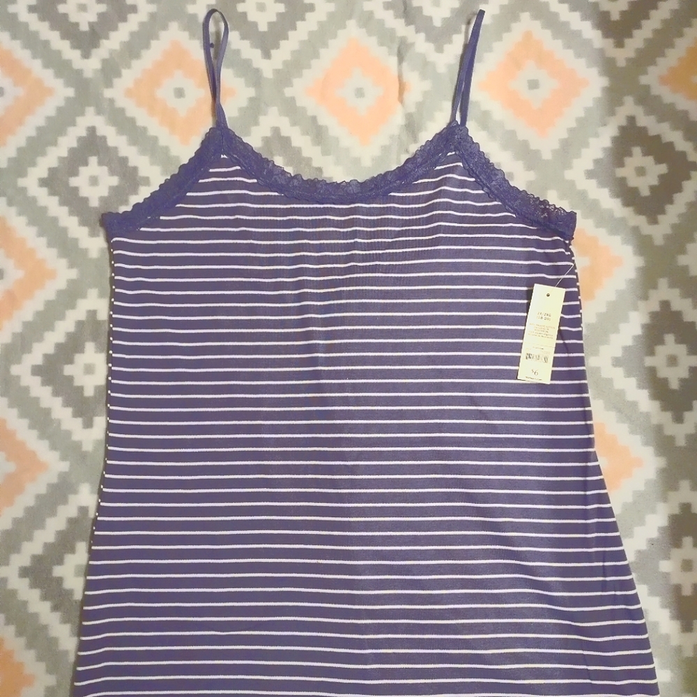 Purple and white stripe tank w/ lace trim